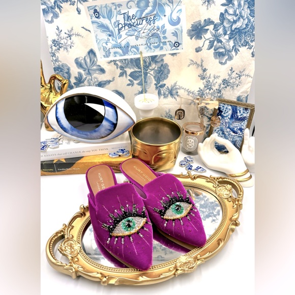 🆕 KURT GEIGER LONDON 🧿 NWOT Olive Evil Eye Mules, Purple Lyst - Picture 2 of 16